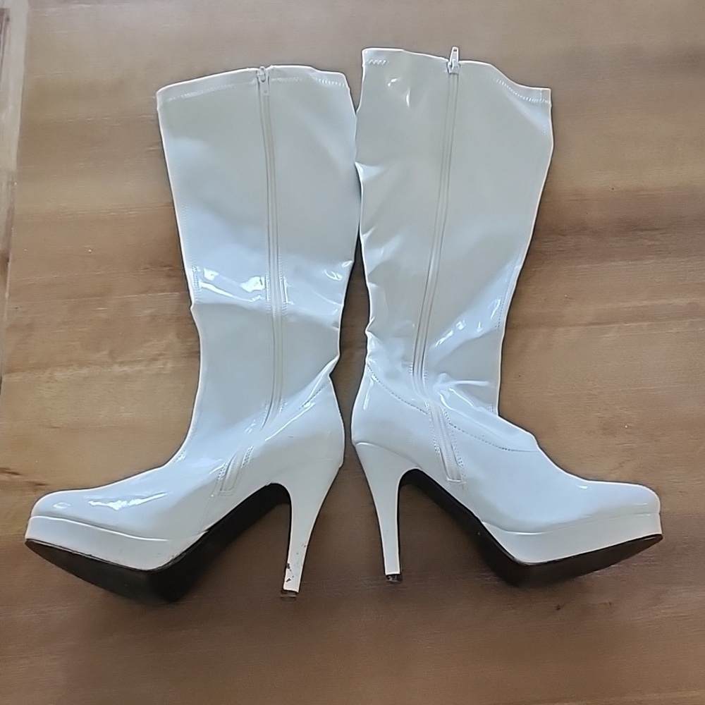 White Patent Platform Knee High Boots Adult Size 5/6 | Go-Go Disco Cosplay Y2K - Picture 9 of 9